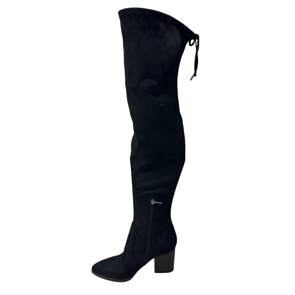 Marc Fisher Arletta NEW IN BOX black faux suede 25” boots 3.5 “ heels sz 7.5M